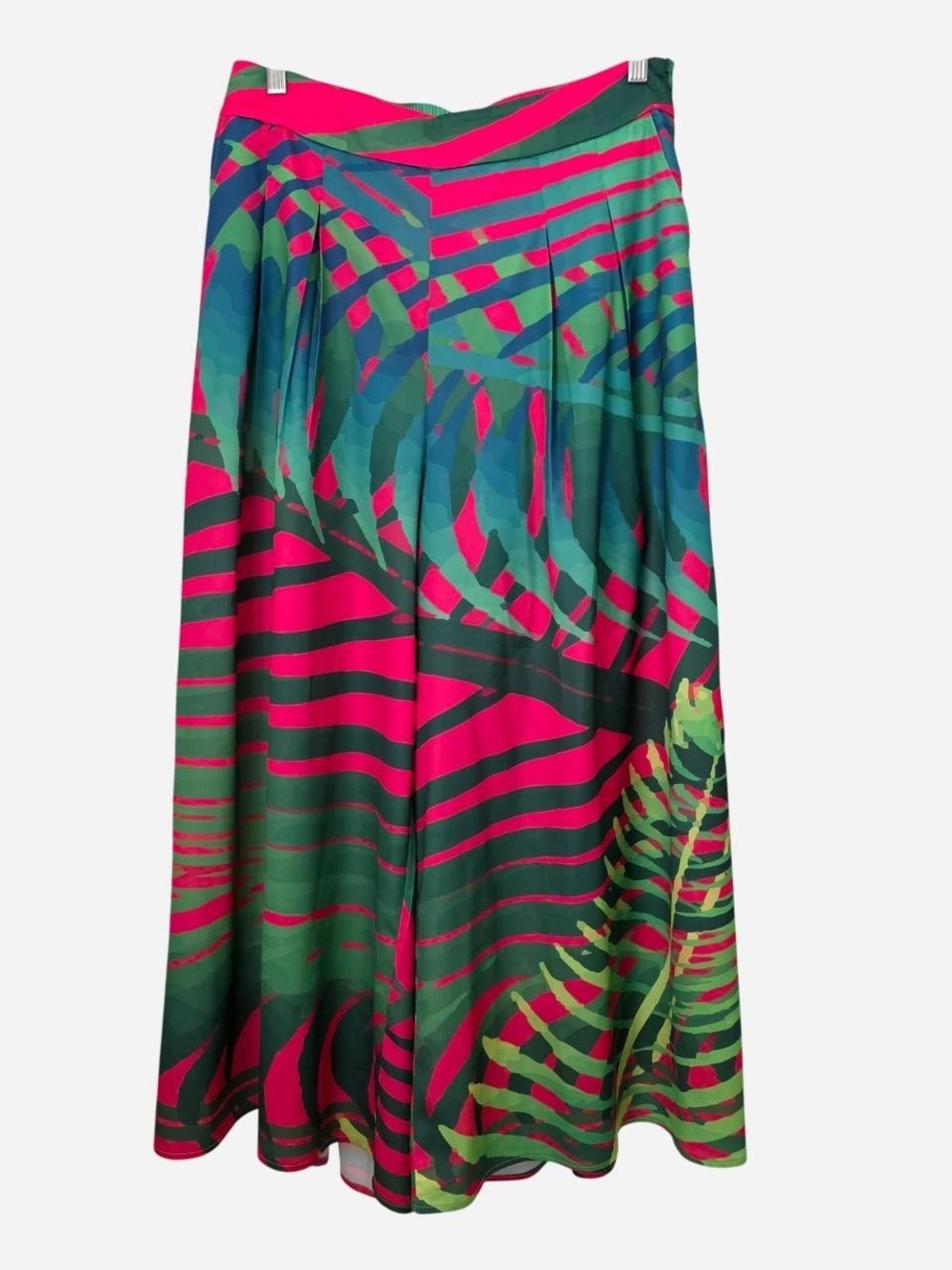 Women's Green and Hot Pink Printed Wide Leg Pants - Picture 2 of 2